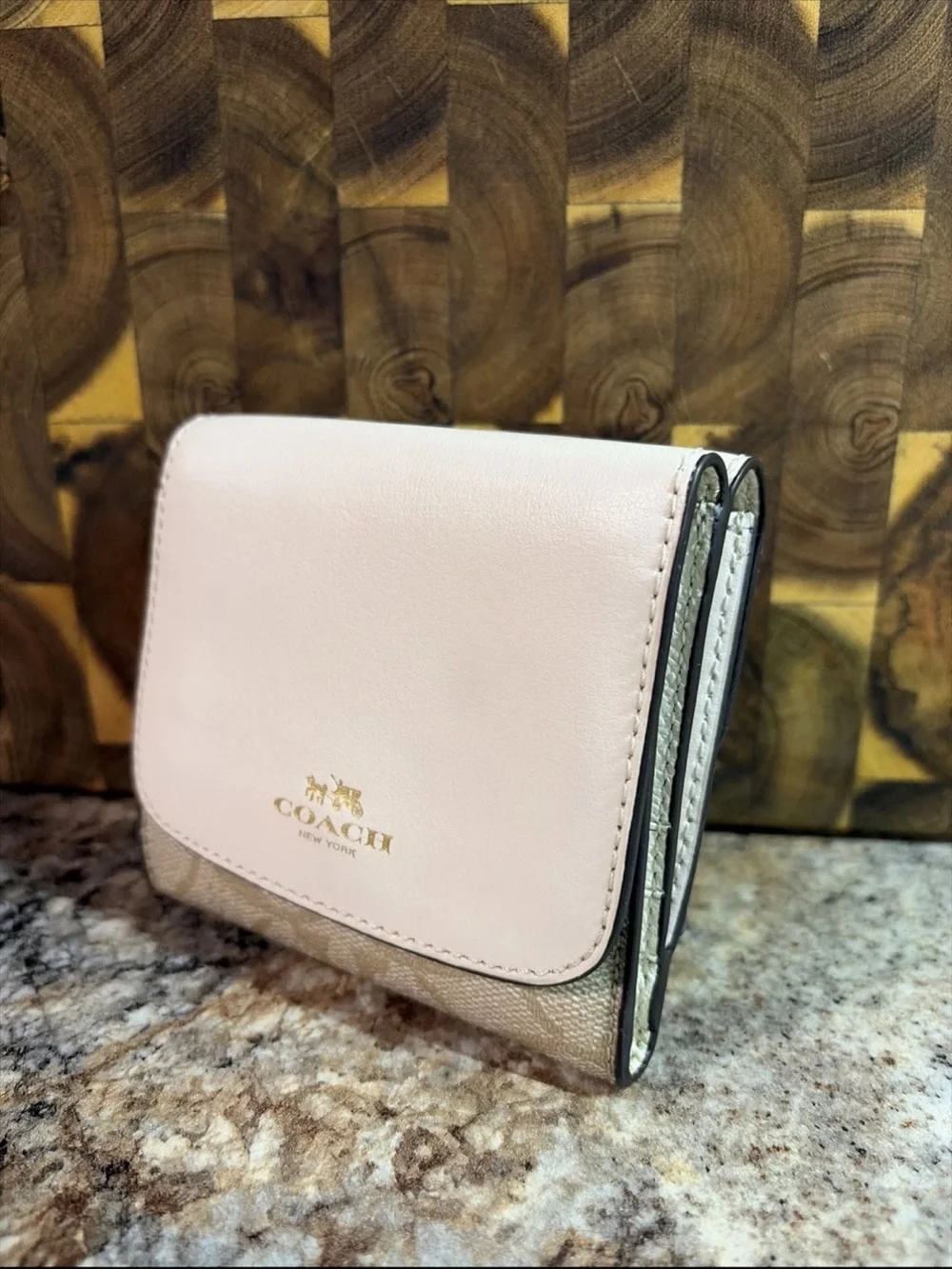 Coach White Leather Compact Fold Wallet - Signature Trim